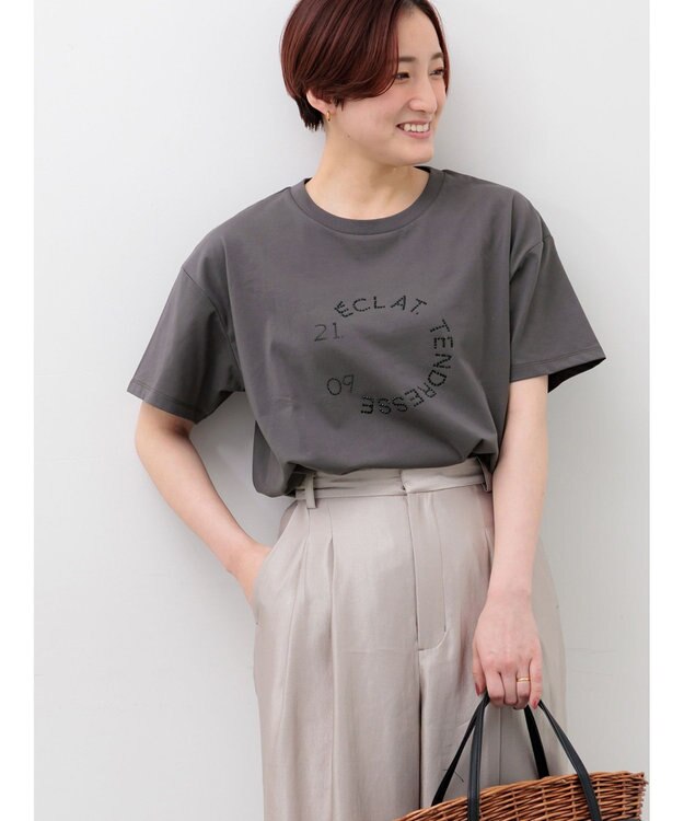 Te chichi ラインストーンサークルロゴTシャツ チャコールグレー