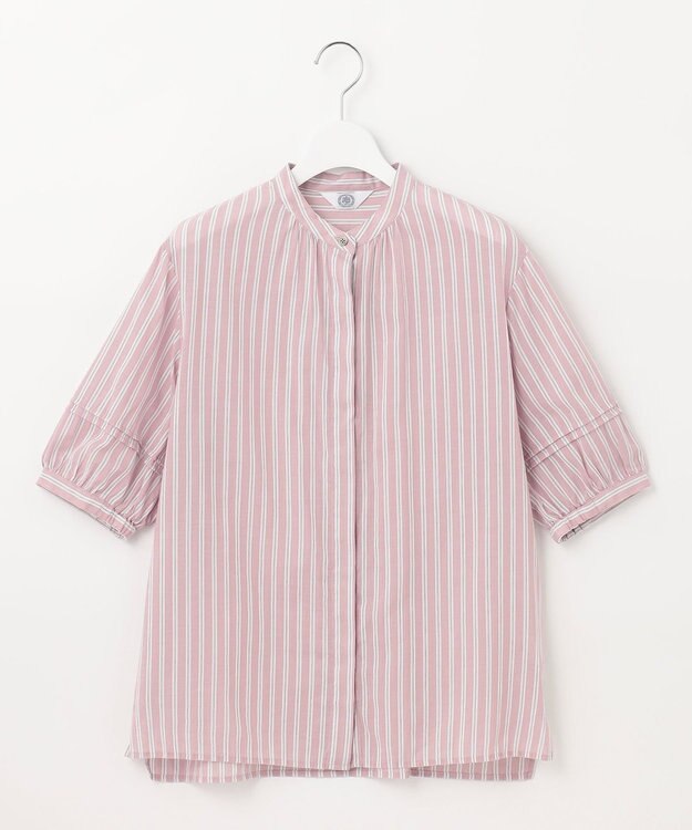 J.PRESS LADIES L 【洗える】綿キュプラコードストライプ バンドカラー ブラウス ピンク系1