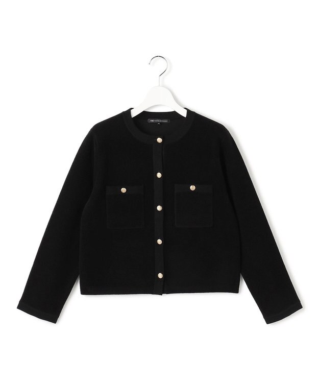 23区 【洗える】ベロアニット カーディガン ブラック系