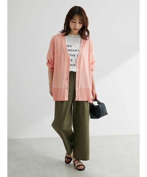 Green Parks 綿麻混タックストレートワイドパンツ Khaki