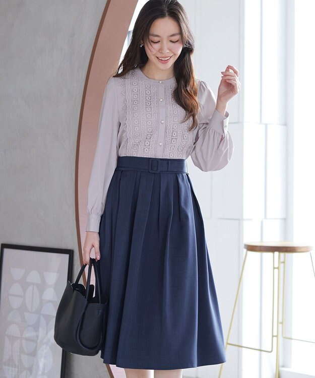 Tiaclasse L 【新色追加】レースブラウス ライトグレー