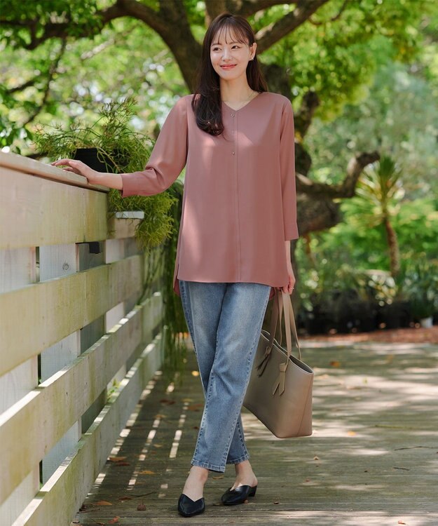 Tiaclasse 【洗える】ラウンドスリットチュニック ピンク