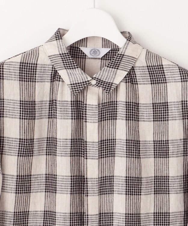 J.PRESS LADIES 【洗える】フレンチリネン チェック ブラウス ブラック×ベージュチェック系3