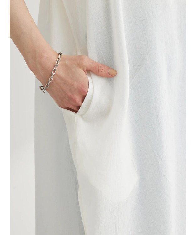 Green Parks インド綿 　ギャザー５分袖チュニック Off White