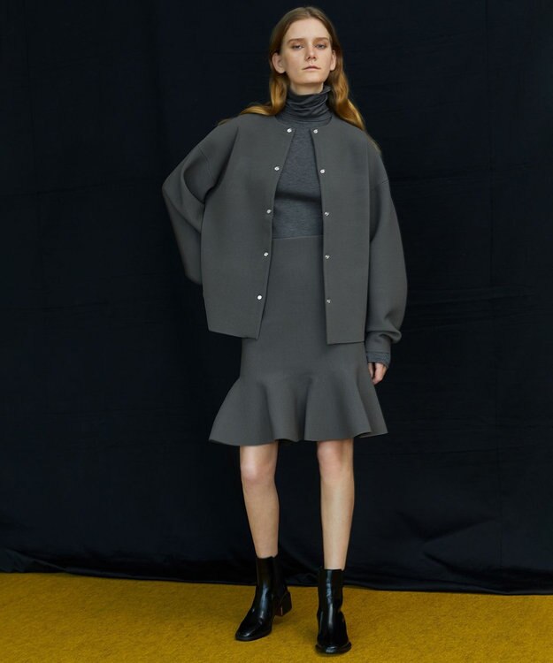 uncrave 【洗える】スムースニット ミニスカート（uncrave WHITE） カーキグレー