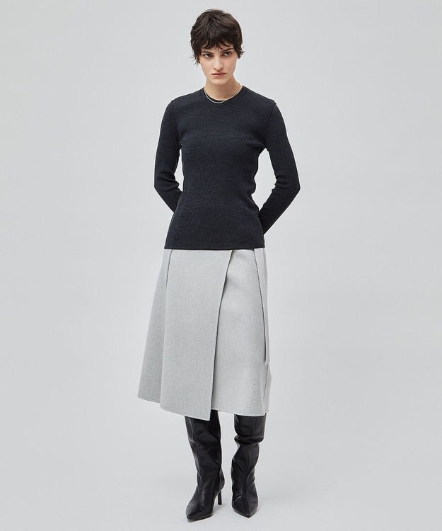 BEIGE， GRASSE / サテンベルト付きリバーラップスカート L Gray