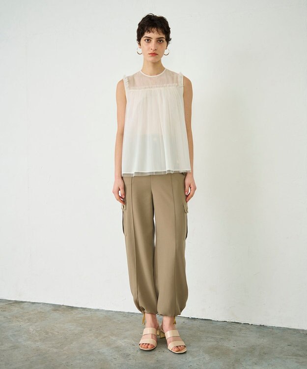 GRACE CONTINENTAL チュールノースリーブ トップ キナリ