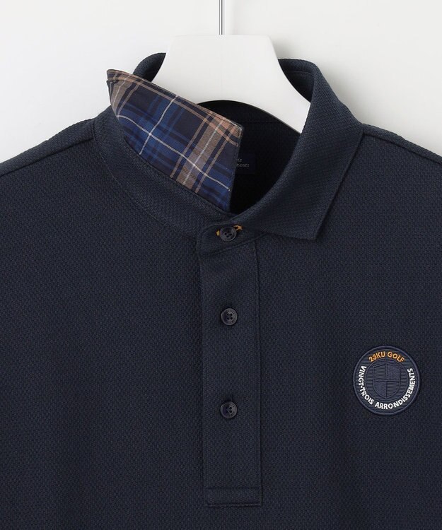 23区GOLF 定番人気【MEN】ハニカムカノコ 長袖ポロシャツ ネイビー系
