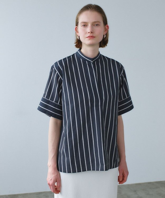 BEIGE， QUARTZ / 異素材コンビ ストライプシャツ Black St.