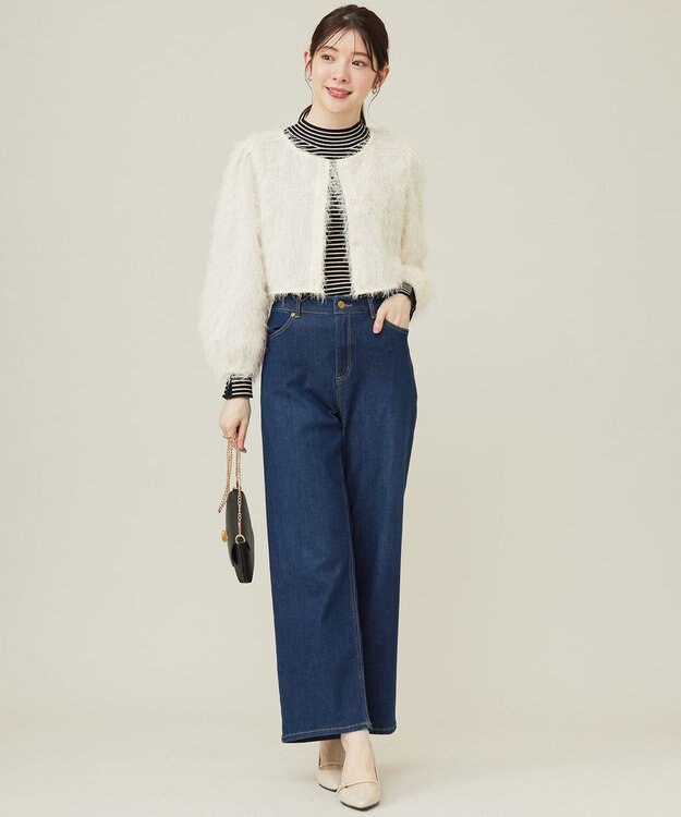 ANY SIS 【洗える】リブインナー ニット ブラック×アイボリーボーダー