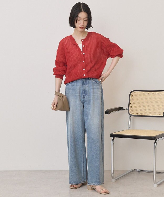 AMERICAN HOLIC 【前後2WAY】透かし編みニットカーディガン Red