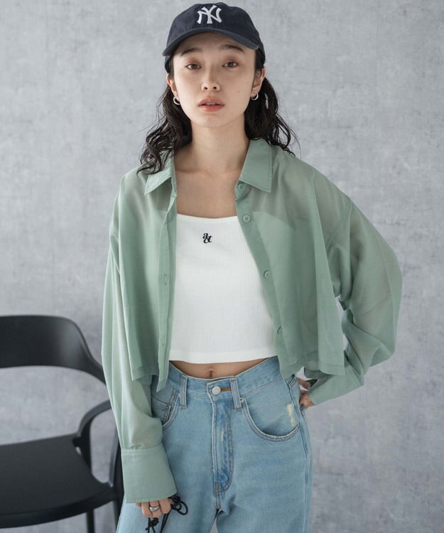 WEGO 【シワになりにくい】シアーショートシャツ グリーン