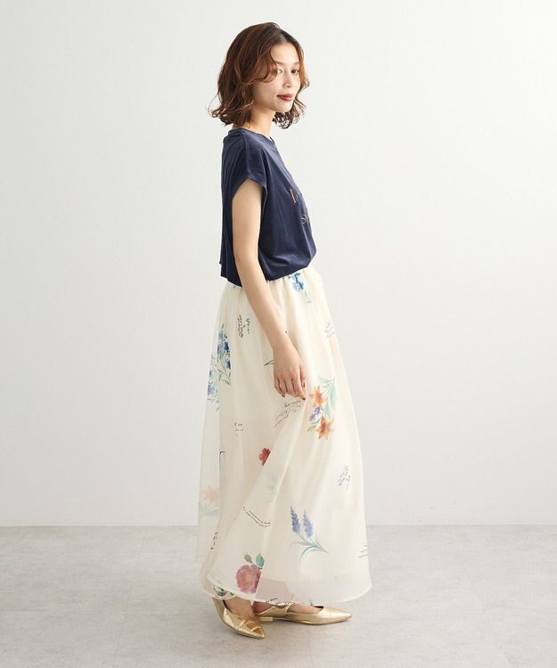 Green Parks ベロアロゴフレンチスリーブチュニック Navy