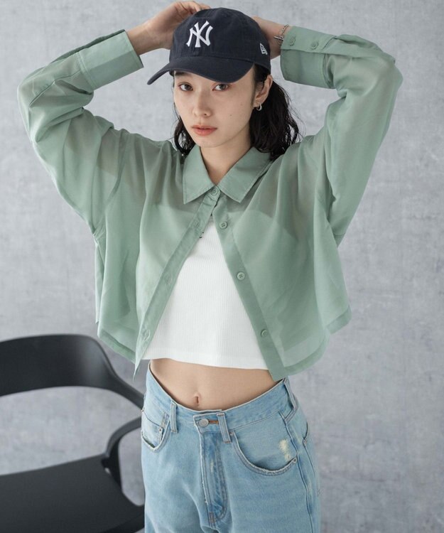 WEGO 【シワになりにくい】シアーショートシャツ グリーン