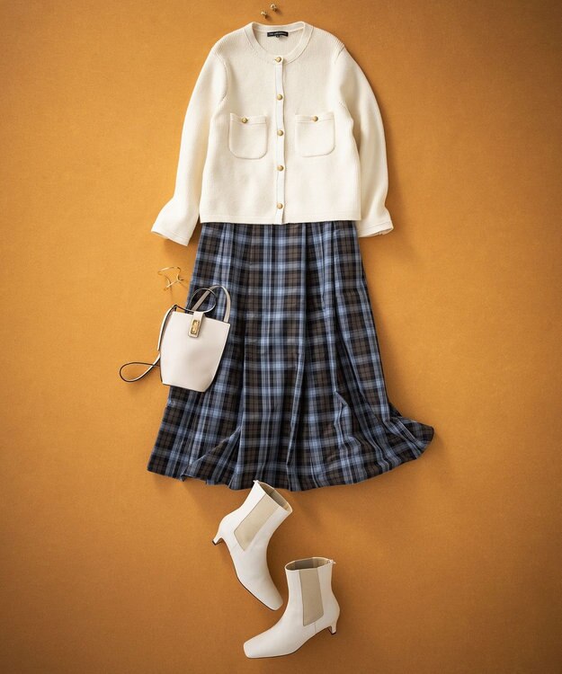 23区 【洗える】ナイロンチェックタフタ タックスカート スカイブルーチェック