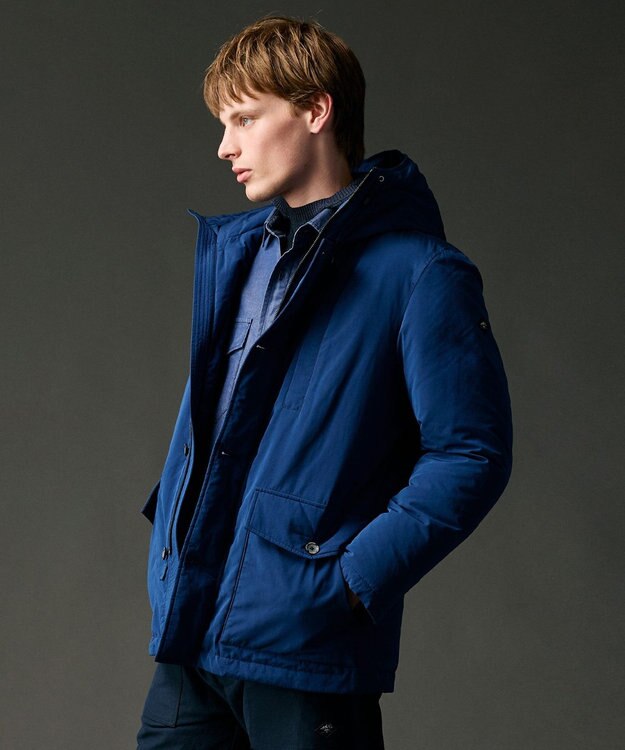 JOSEPH ABBOUD MOUNTAIN 【サスティナブル/ECO撥水/ECOファー/９ポケット】ナイロンピーチダウンコート ブルー系