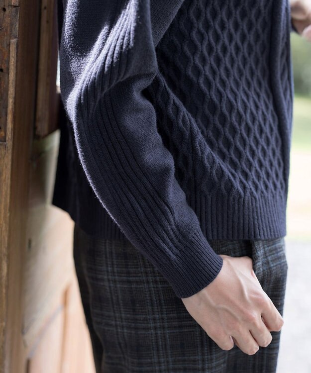 Tiaclasse L 【洗える】ケーブル編みドルマンニットトップス ネイビー