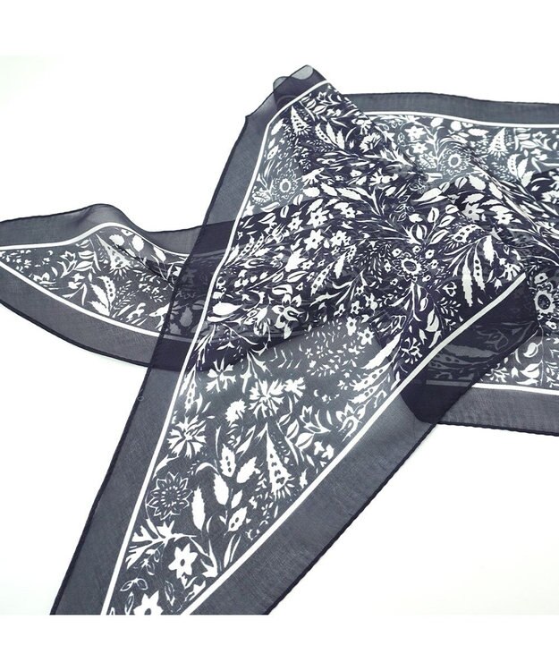 Marca ＜洗えるシルク＞【Marcaオリジナル】小枝更紗 ウォッシャブル シルクローン剣先ストール ネイビー