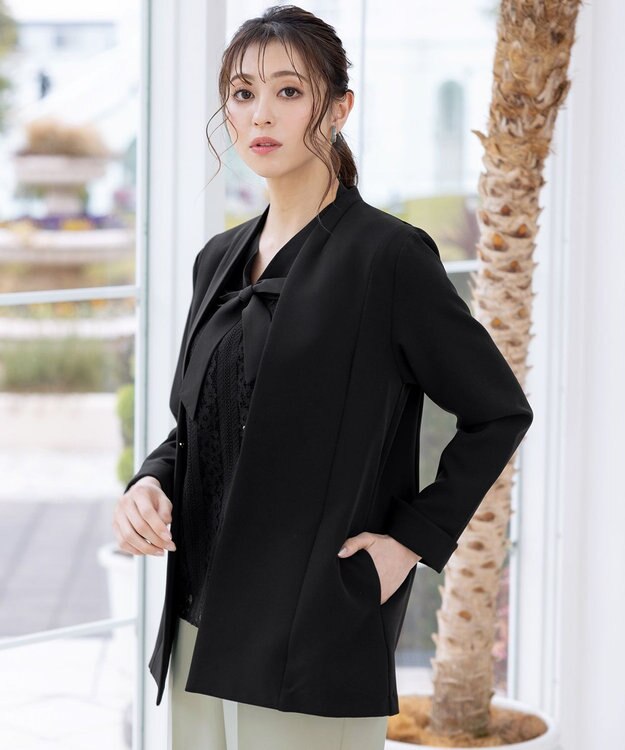 Tiaclasse 【洗える】幅広く活躍が期待できるボウタイレースブラウス ブラック