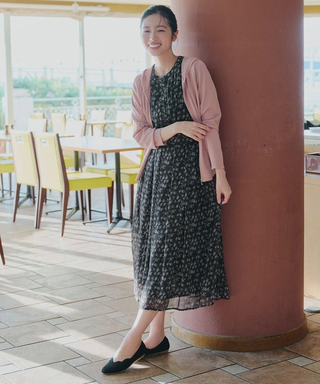 Tiaclasse L 【新色追加】フレアスリーブワンピース ネイビー