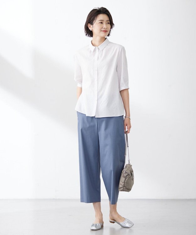 J.PRESS LADIES 【WEB限定カラーあり・セットアップ対応・洗える・撥水・防汚】コットンFITTYシャーク ワイド アンクル パンツ ダルブルー系