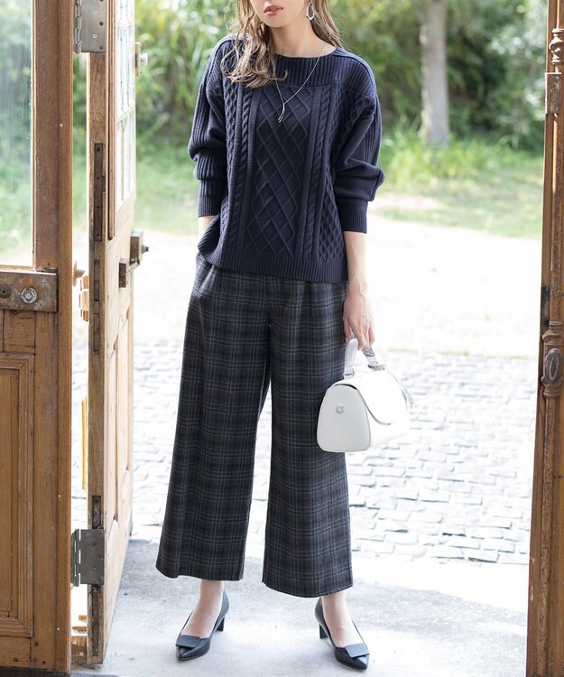 Tiaclasse L 【洗える】ケーブル編みドルマンニットトップス ネイビー