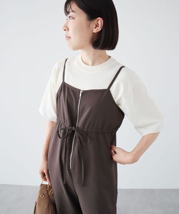 Green Parks 袖裏配色５分袖ニットプルオーバー Off White