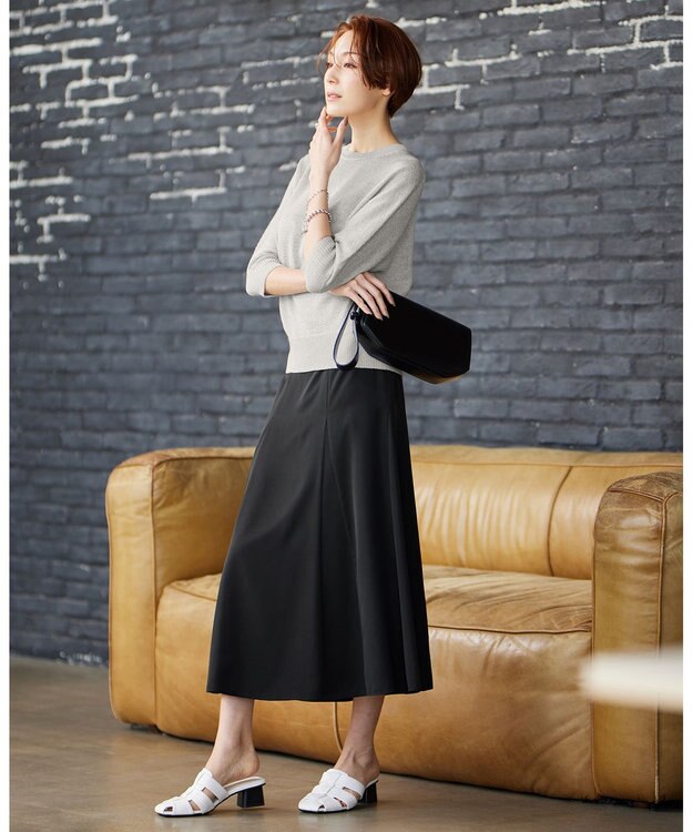 ICB 【洗える】 ルゼブフィブリルサテン スカート チャコール系