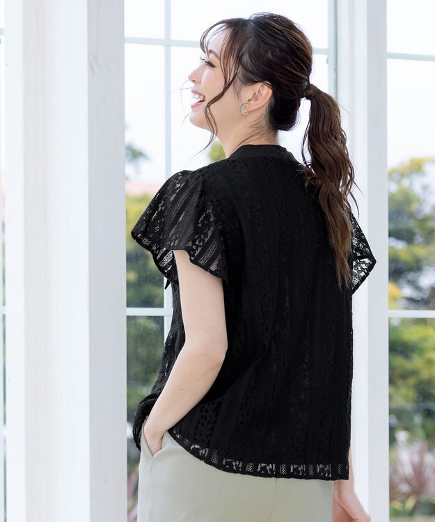 Tiaclasse 【洗える】幅広く活躍が期待できるボウタイレースブラウス ブラック