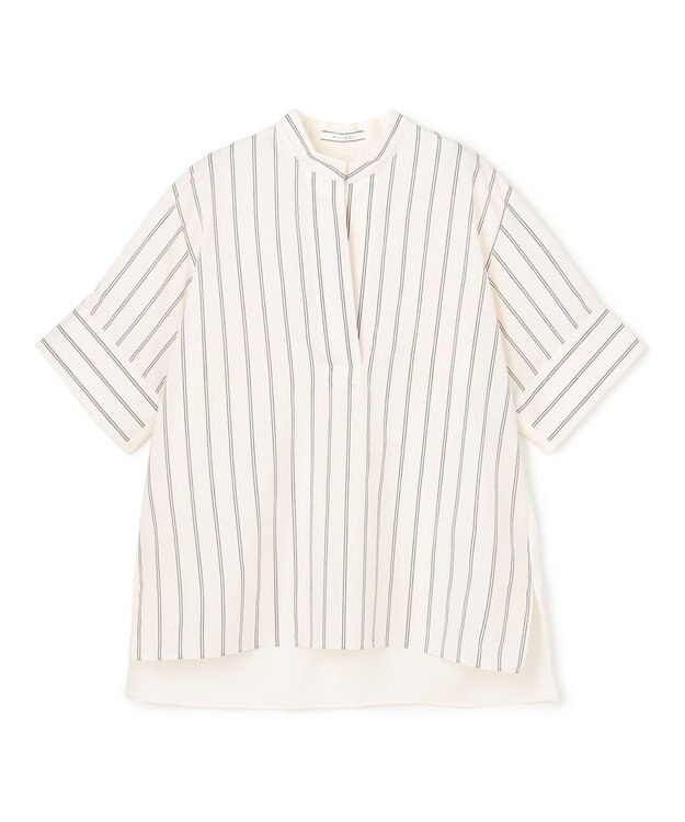 BEIGE， QUARTZ / 異素材コンビ ストライプシャツ Ecru St.