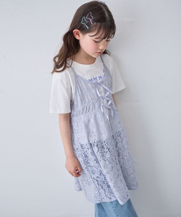 ANY KIDS 【2点セット】Tシャツ×レース キャミソールチュニック ホワイト