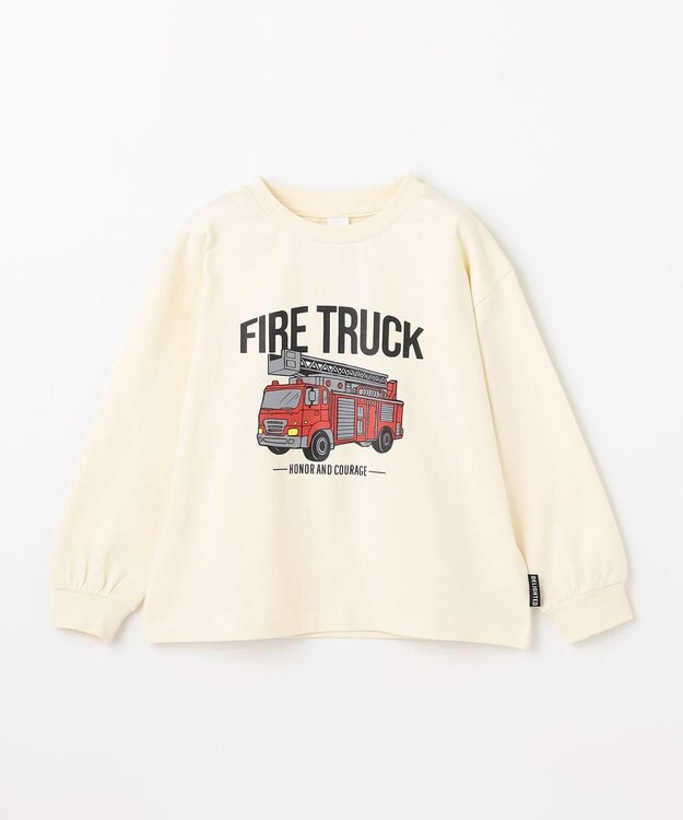 ANY KIDS はたらく車プリント 長袖Tシャツ オフホワイト