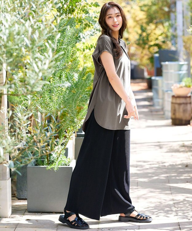 Tiaclasse L 【洗える】ボリュームフレンチカットソーチュニック グレージュ