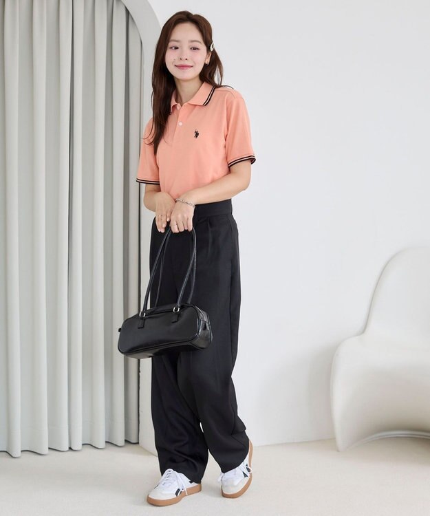 WEGO 【ユニセックス着用ITEM/SMLサイズ展開】別注USPOLOラインポロシャツ オレンジ