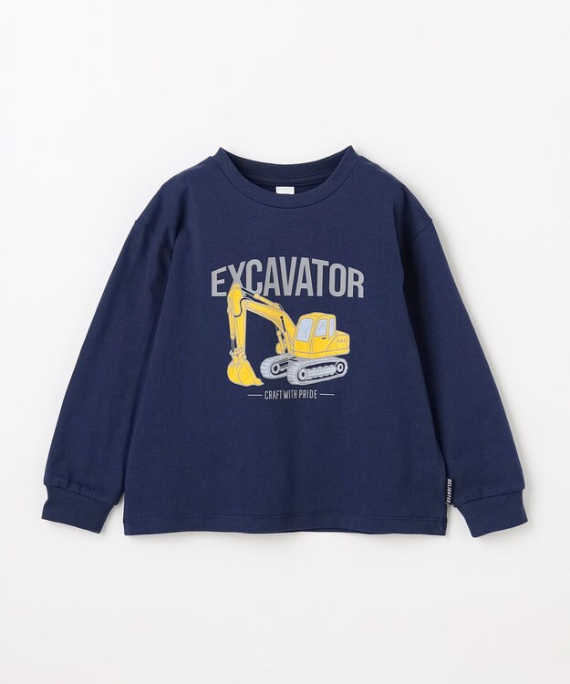 ANY KIDS はたらく車プリント 長袖Tシャツ ネイビー