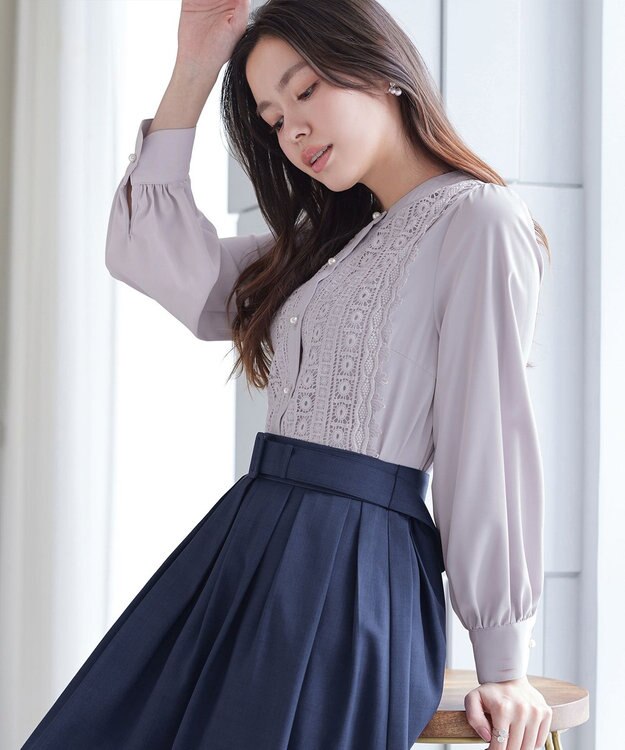 Tiaclasse L 【新色追加】レースブラウス ライトグレー