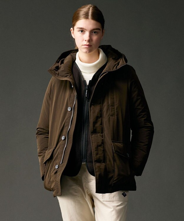 JOSEPH ABBOUD MOUNTAIN 【サスティナブル/ECO撥水/ECOファー/９ポケット】ナイロンピーチダウンコート ダークブラウン系
