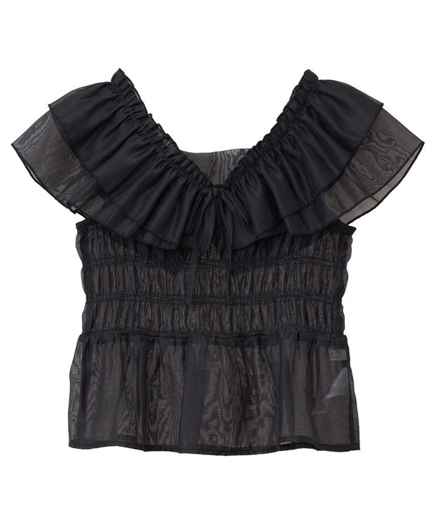 earth music&ecology ダブルフリルノースリブラウス Black