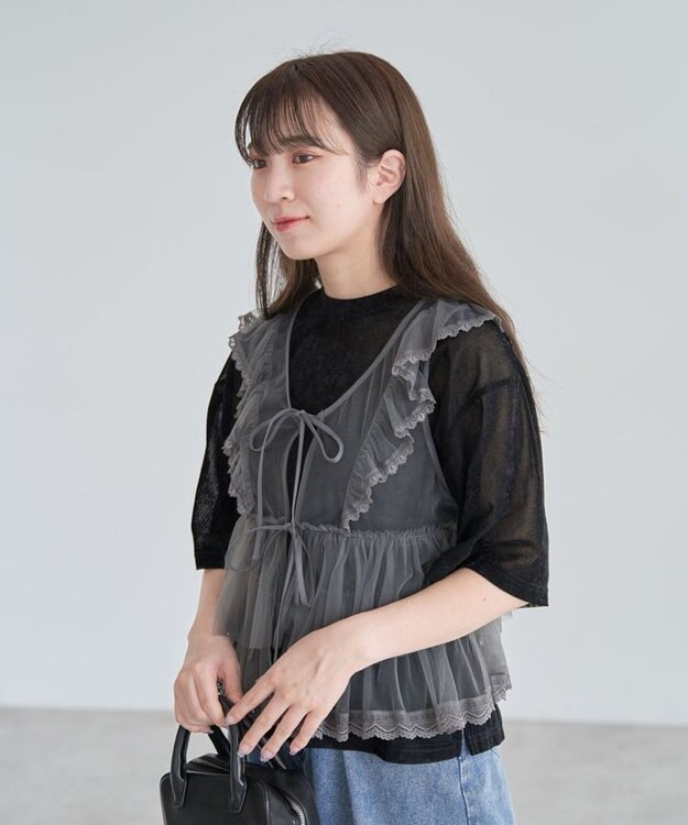 Green Parks ・ＥＬＥＮＣＡＲＥ　ＤＵＥ　チュールラッフルベスト Charcoal Gray