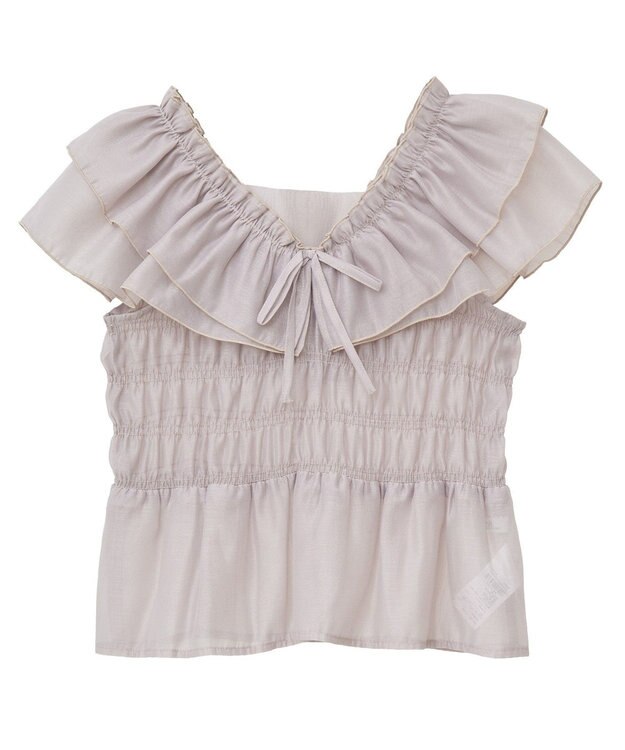 earth music&ecology ダブルフリルノースリブラウス Pink Beige