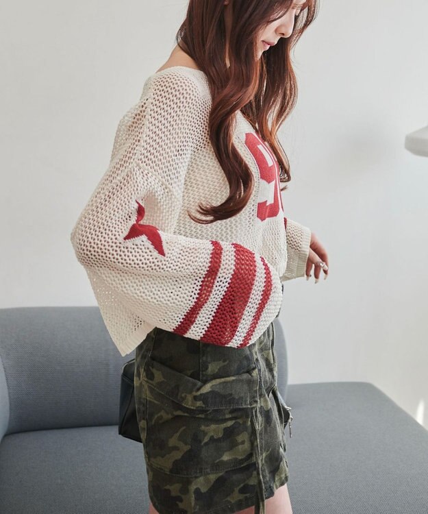 WEGO ナンバリングメッシュショートニット レッド