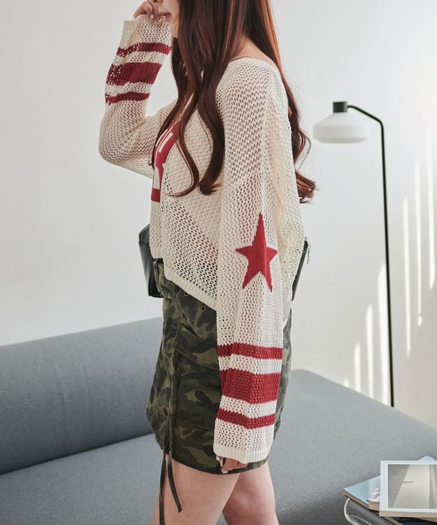 WEGO ナンバリングメッシュショートニット レッド