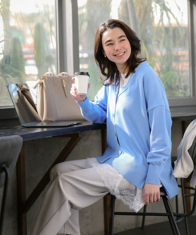 Green Parks ここちニットＶネックカーディガン Blue