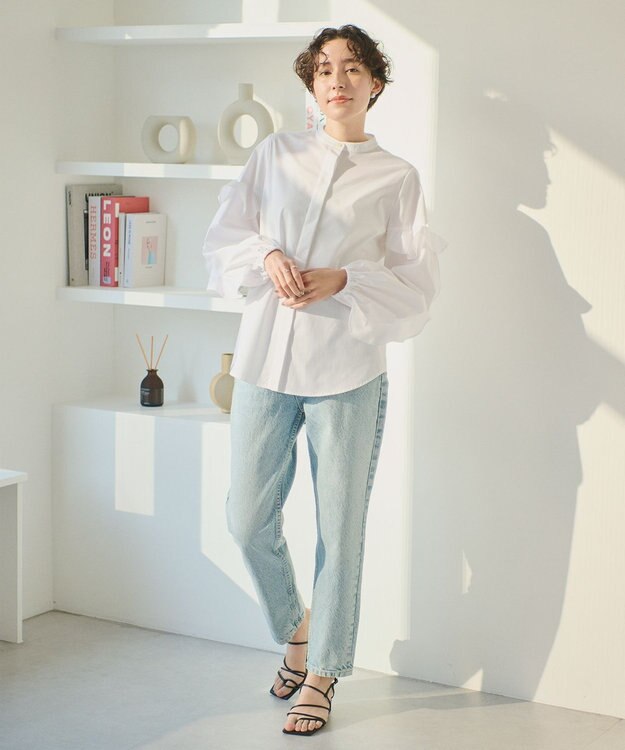 #Newans 【ANSWER for Co-Creation】フリルスリーブバンドカラーブラウス ホワイト系