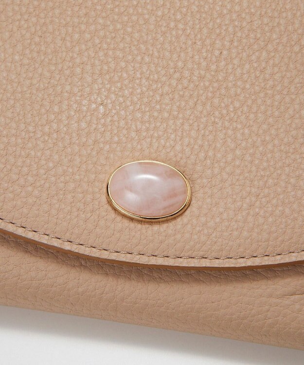 TOPKAPI 【TOPKAPI】gemdrops ジェムドロップ ミニエンボスレザー 天然石 二つ折り 財布 ピンクベージュ