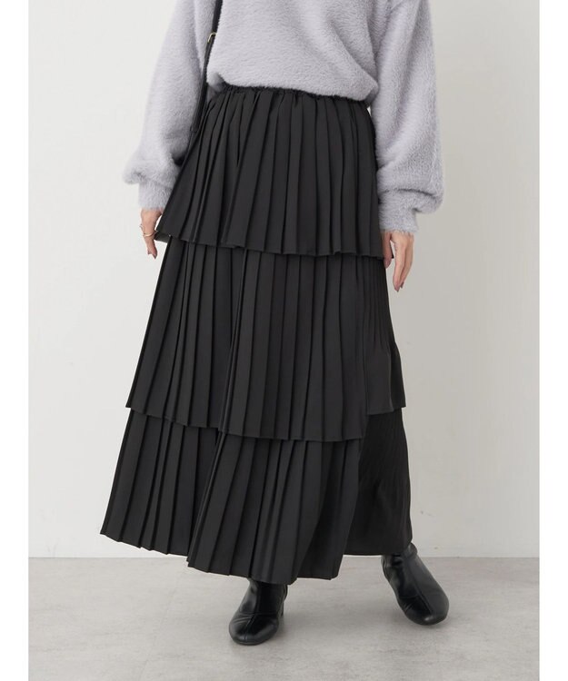 earth music&ecology ミックスプリーツティアードスカート Black