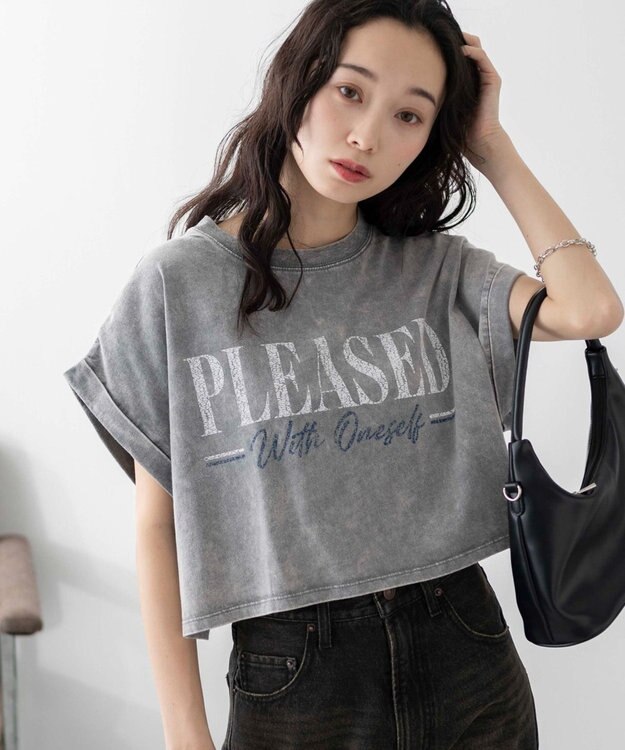 WEGO 【洗える】ヴィンテージウォッシュロールアップショートTシャツ グレーその他