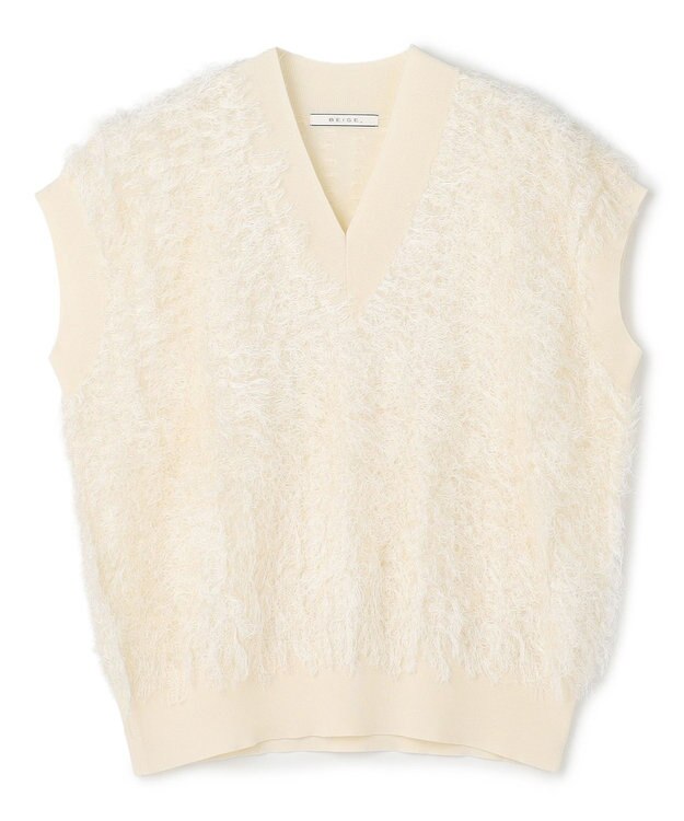 BEIGE， LYCORIS / カットフリンジ Vネックニット Ecru