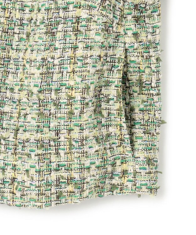 BEIGE， TEASEL / ノーカラーツイードショートジャケット GREEN MIX