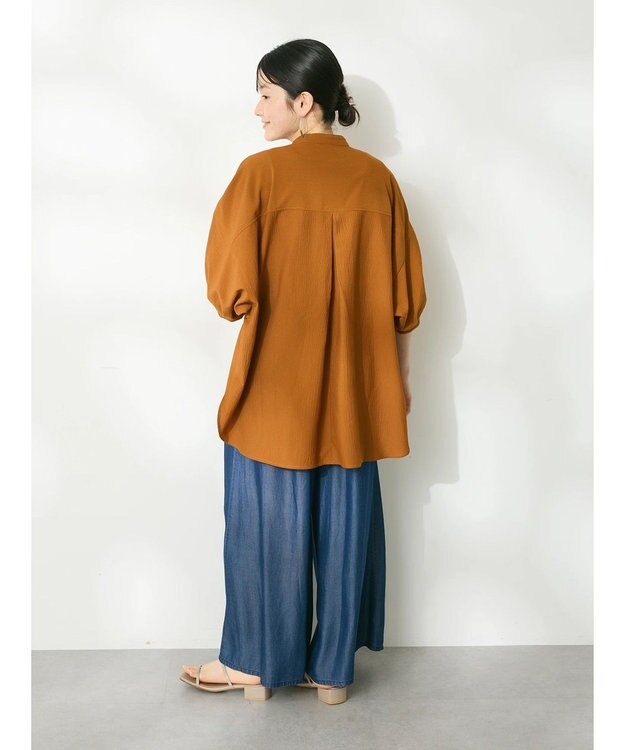 CRAFT STANDARD BOUTIQUE バンドカラーバックタック５分袖ブラウス Terracotta